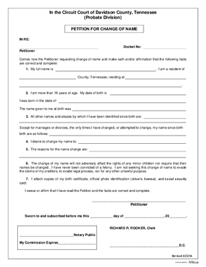 Thumbnail of Tennessee Form Petition For Name Change
