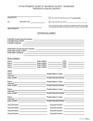 Thumbnail of Tennessee Form Statistical Sheet Form