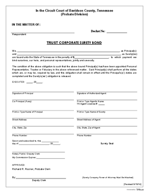 Thumbnail of Tennessee Form Trust - Corporate Surety Bond