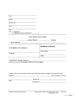 Thumbnail of Utah Form Certificate Of Service (Probate)