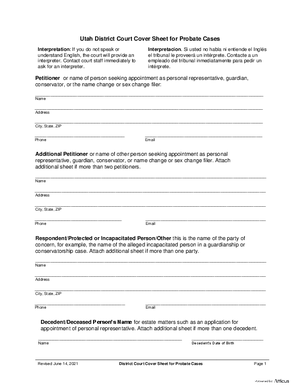 Thumbnail of Utah Form Cover Sheet For Probate Actions