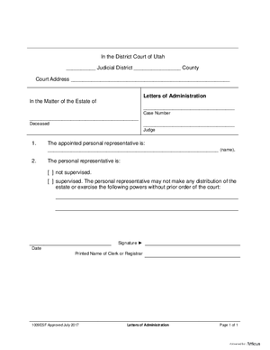 Thumbnail of Utah Form Letters Of Administration - Informal Probate - Without A Will (Required Forms)
