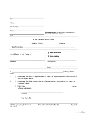 Thumbnail of Utah Form Renunciation Or Nomination