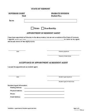 Thumbnail of Vermont Form Appointment Of Resident Agent
