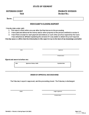 Thumbnail of Vermont Form Closing Report & Discharge
