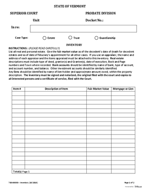 Thumbnail of Vermont Form Inventory Schedule