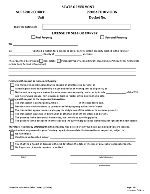 Thumbnail of Vermont Form License To Sell Or Convey
