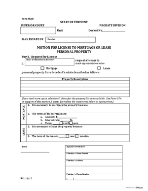 Thumbnail of Vermont Form Motion For License To Mortgage Or Lease Personal Property