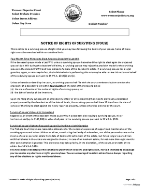 Thumbnail of Vermont Form Notice Of Rights Of Surving Spouse