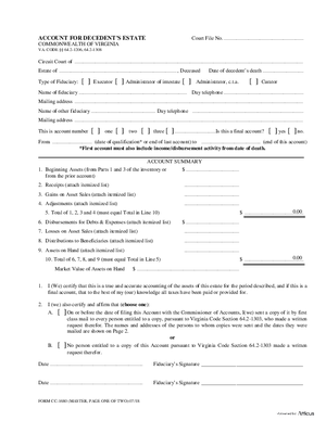 Thumbnail of Virginia Form Account For Decedent's Estate
