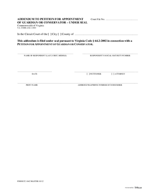 Thumbnail of Virginia Form Addendum To Petition For Appointment Of Guardian Or Conservator-under Seal