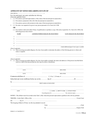 Thumbnail of Virginia Form Affidavit Of Notice Regarding Estate Of