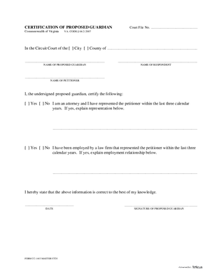 Thumbnail of Virginia Form Certification Of Proposed Guardian