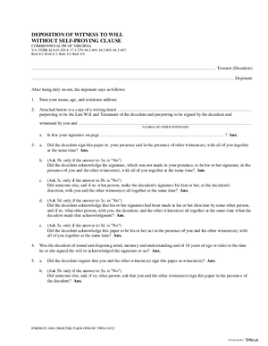 Thumbnail of Virginia Form Deposition Of Witness To Will Without Self-proving Clause