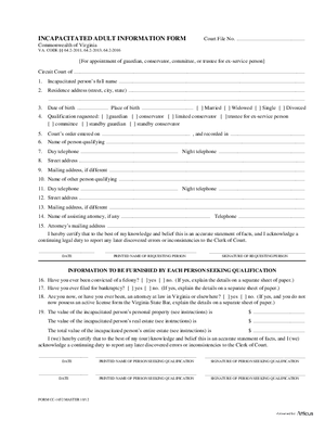 Thumbnail of Virginia Form Incapacitated Adult Information Form