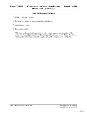 Thumbnail of Virginia Form Instructions For: Certificate Of Creditor Or Person Other Than A Distributee