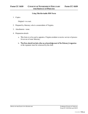 Thumbnail of Virginia Form Instructions For: Consent Of Nonresident Fiduciary For Service Of Process