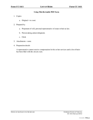 Thumbnail of Virginia Form Instructions For: List Of Heirs