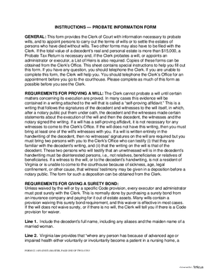 Thumbnail of Virginia Form Instructions For: Probate Information Form