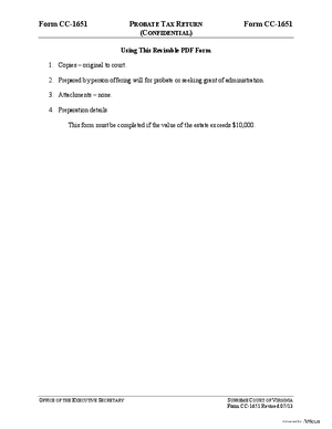 Thumbnail of Virginia Form Instructions For: Probate Tax Return