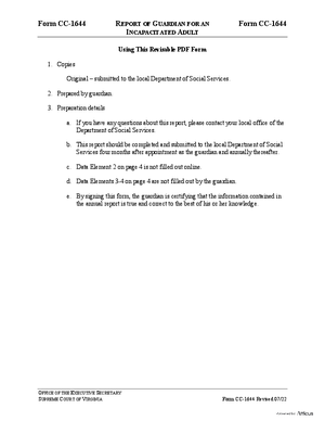 Thumbnail of Virginia Form Instructions For: Report Of Guardian For An Incapacitated Person
