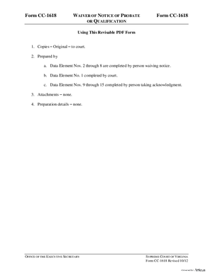 Thumbnail of Virginia Form Instructions For: Waiver Of Notice Of Probate Or Qualification
