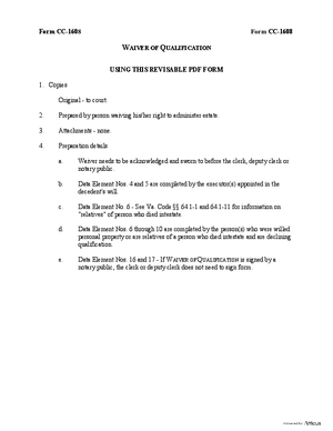 Thumbnail of Virginia Form Instructions For: Waiver Of Qualification