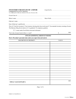 Thumbnail of Virginia Form Inventory For Estate Of Minor