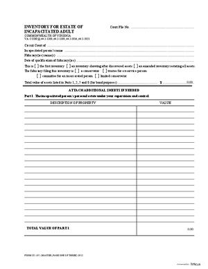 Thumbnail of Virginia Form Inventory For Incapacitated Adult