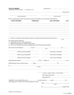 Thumbnail of Virginia Form List Of Heirs