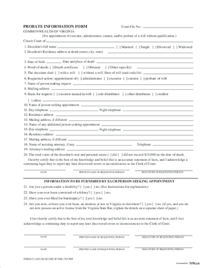Thumbnail of Virginia Form Probate Information Form