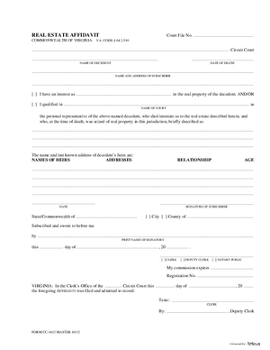 Thumbnail of Virginia Form Real Estate Affidavit