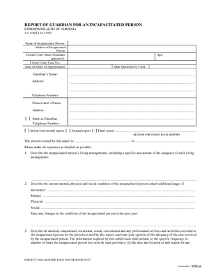 Thumbnail of Virginia Form Report Of Guardian For An Incapacitated Person