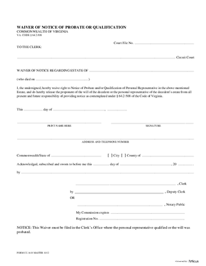 Thumbnail of Virginia Form Waiver Of Notice Of Probate Or Qualification