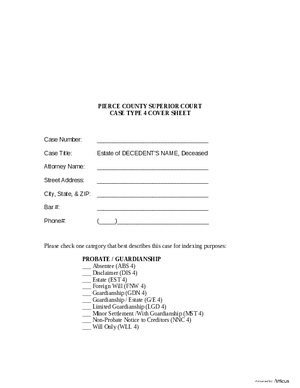 Thumbnail of Washington Form Case Cover Sheet – Pierce County