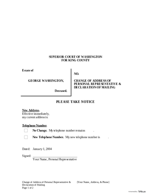 Thumbnail of Washington Form Change Of Address Of Personal Representative & Declaration Of Mailing