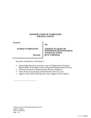 Thumbnail of Washington Form Consent To Grant Of Nonintervention Powers & Waiver Of Notice