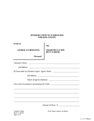 Thumbnail of Washington Form Creditor’s Claim
