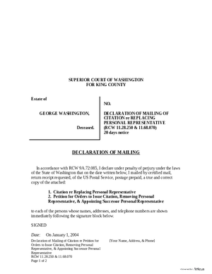 Thumbnail of Washington Form Declaration Of Mailing Of Citation Re Replacing Personal Representative