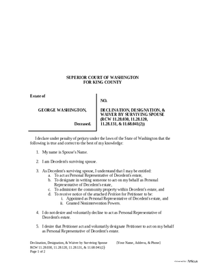 Thumbnail of Washington Form Declination, Designation, & Waiver By Surviving Spouse