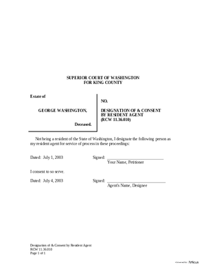 Thumbnail of Washington Form Designation Of Resident Agent