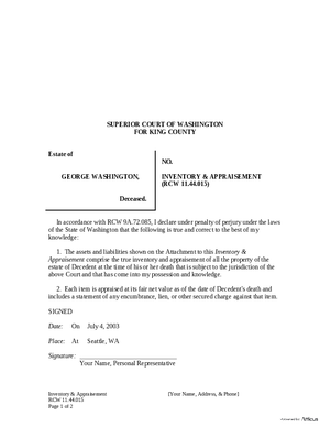Thumbnail of Washington Form Inventory & Appraisement