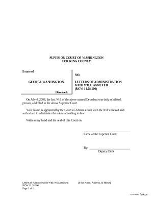 Thumbnail of Washington Form Letters Of Administration With Will Annexed