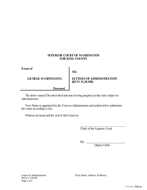 Thumbnail of Washington Form Letters Of Administration