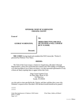 Thumbnail of Washington Form Order Directing Issuance Of Citation (Re Will Contest)