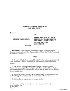 Thumbnail of Washington Form Order Directing Personal Representative To Deliver Report Of Affairs Of Estate