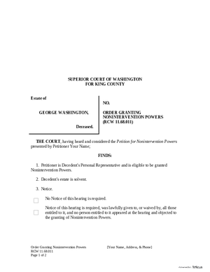 Thumbnail of Washington Form Order Granting Nonintervention Powers