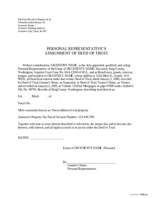 Thumbnail of Washington Form Personal Representative’s Assignment Of Deed Of Trust
