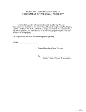 Thumbnail of Washington Form Personal Representative’s Assignment Of Personal Property