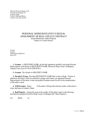Thumbnail of Washington Form Personal Representative’s Deed & Assignment Of Real Estate Contract